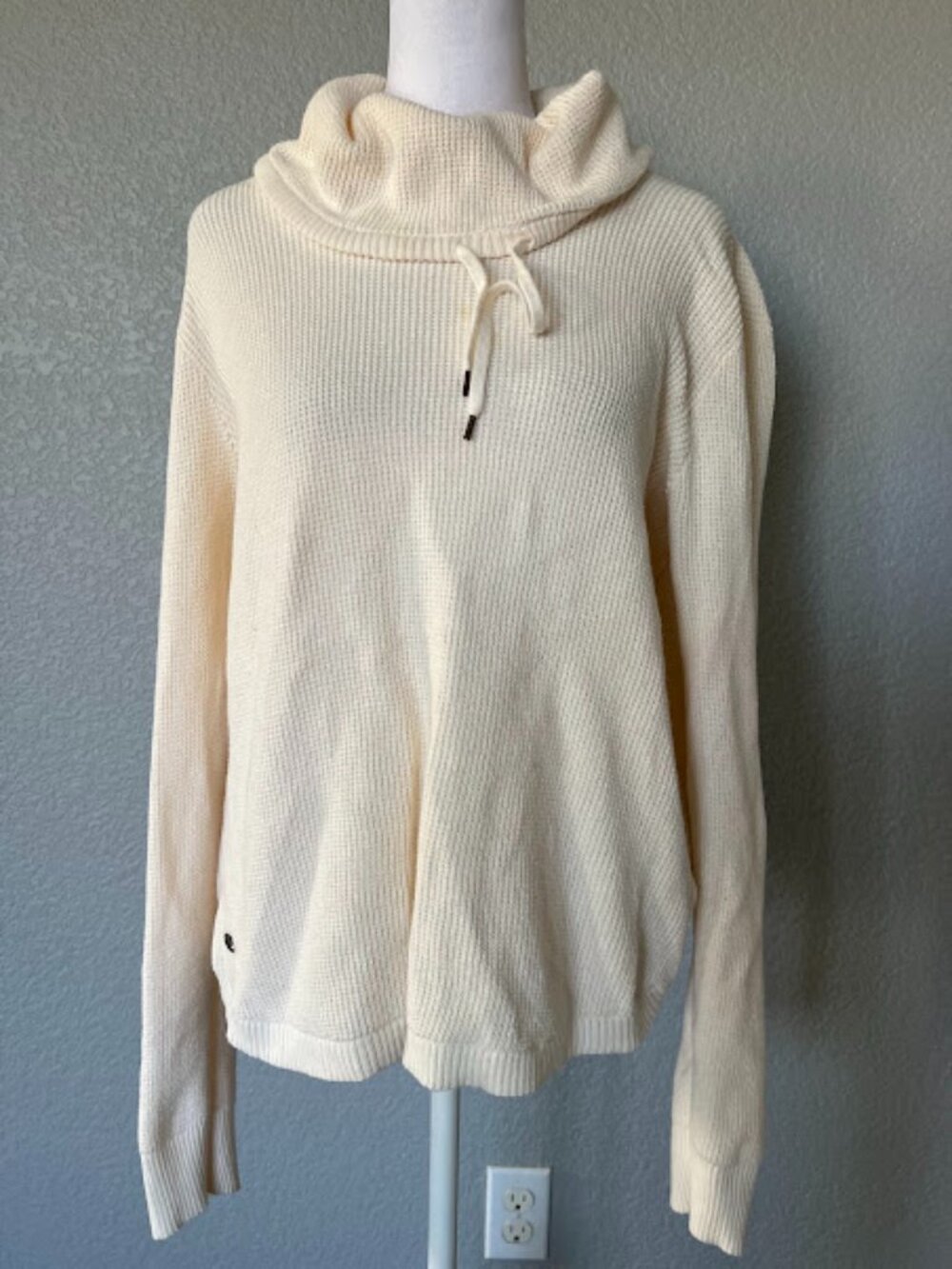 Lauren Ralph Lauren Cream White Waffle Knit Cowl Neck Pullover Sweater Large